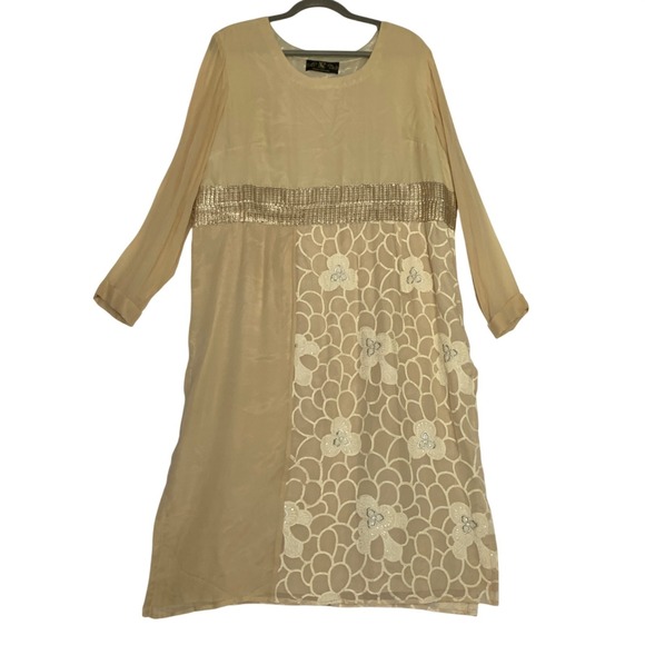 Nazila Couture Tops - Nazila Couture sz Med Sheer Sleeve Silk Kurta Embroidery & Sheer Overlay NWOT